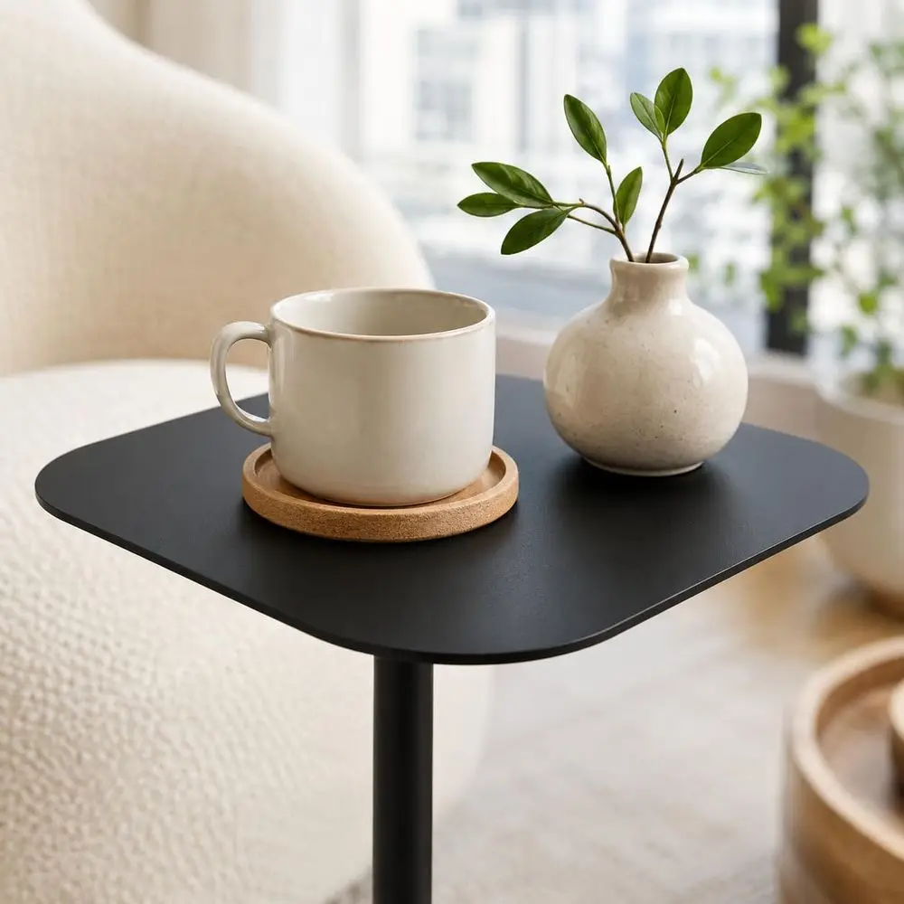 Stable C Table End Table, 23.4 Tall C Shaped Side Table that Slides Under Sofa, Slim Under Couch Table, Industrial Coffee Tray T