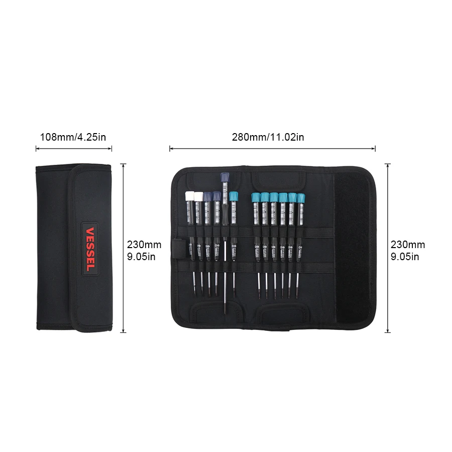 VESSEL 9912E 12Pcs Mini Precision Screwdriver Set with Screwdrivers Pouch and Magnetic Screw Holder for Phillips Slotted Torx
