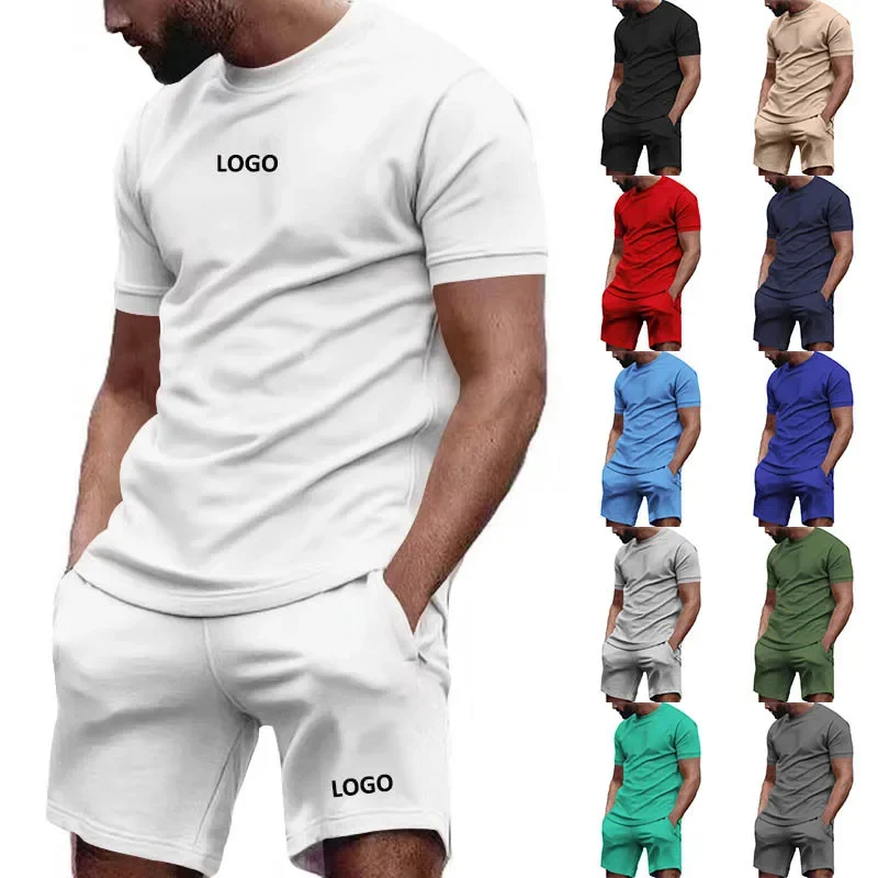 

Custom LOGO Summer Men's Short Sleeve Shorts Round Neck Cotton Polyester T-Shirt Casual Fitness Exercise Suit
