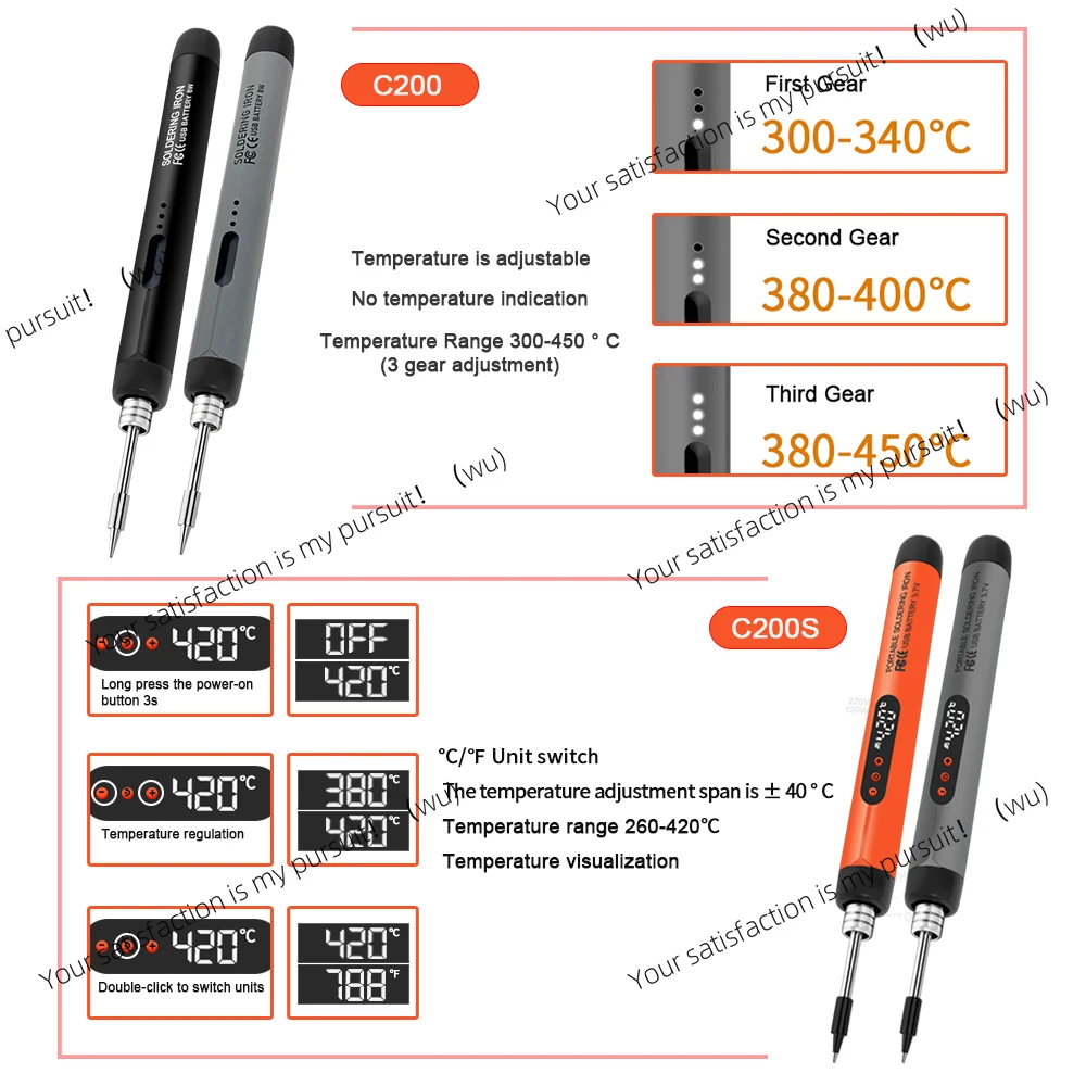 Soldador USB, mini juego de soldador pequeño, interfaz portátil tipo C para el hogar, batería de 800mAh, temperatura ajustable