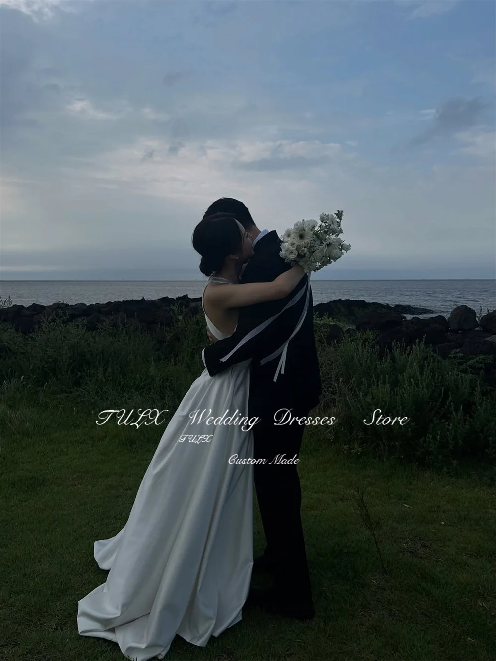 TULX Ivory Satin Wedding Dresses Korea Photo Shoot Halter Sleeveless A line Long Bridal Gowns Corset 웨딩드레스 Customized 2026