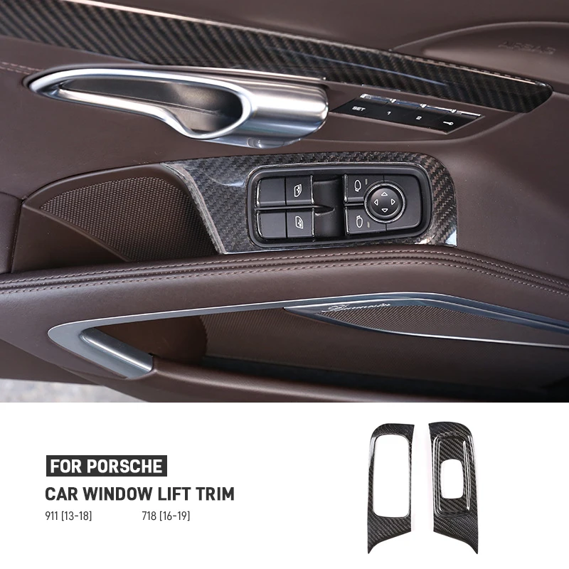 

For Porsche 718 Cayman Boxster 2016-2019 911 2013-2018 Dry Carbon Fiber Car Window Lift Button Frame Trim Sticker Accessories
