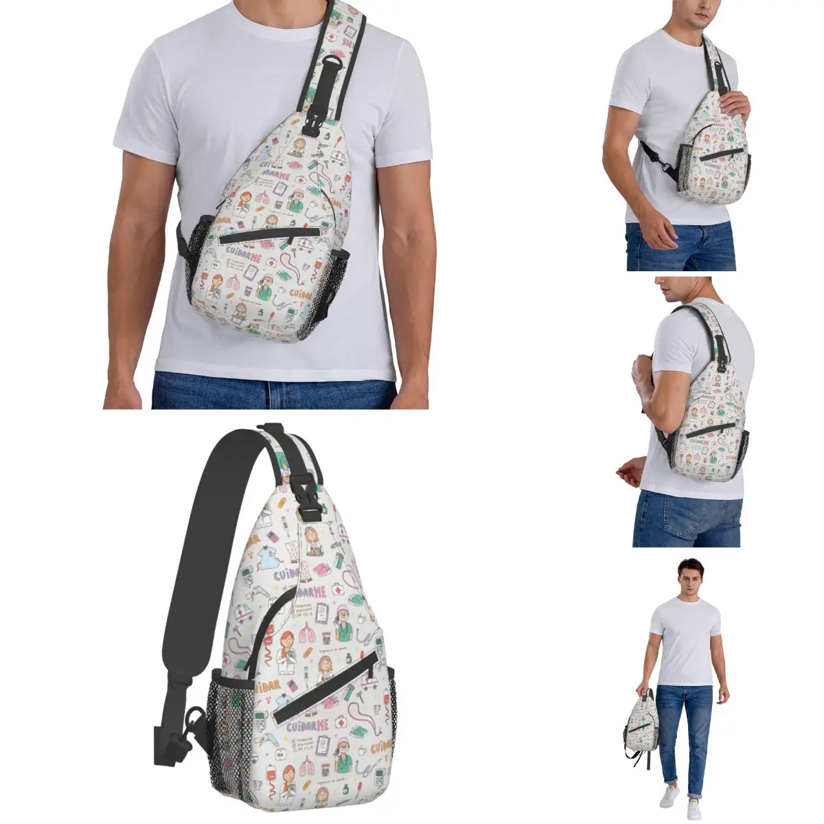 Mochila de hombro con estampado médico, bolso cruzado de pecho con diseño divertido para Enfermera