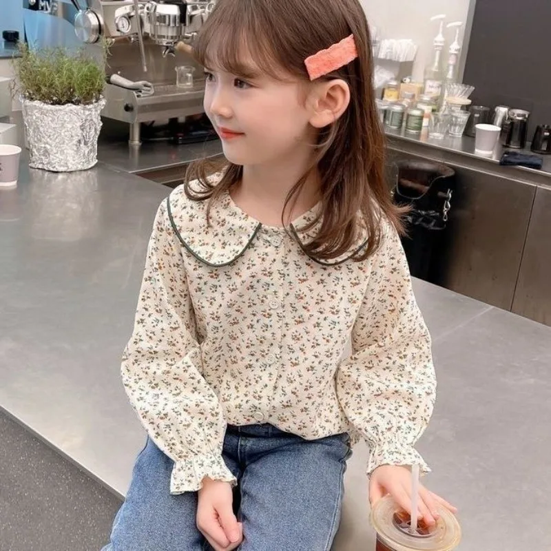 2026 Viral New Design Girl's Floral Print Blouse Spring Blossom Longline Lightweight Cotton Kids' Spring Wardrobe Essential