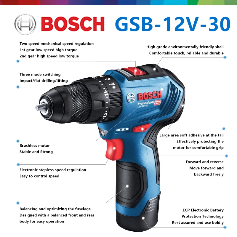 Bosch Electric Drill GSB 12V-30 Rechargeable Hand Electric Drill Household Electric Screwdriver Bosch Original Power Tools