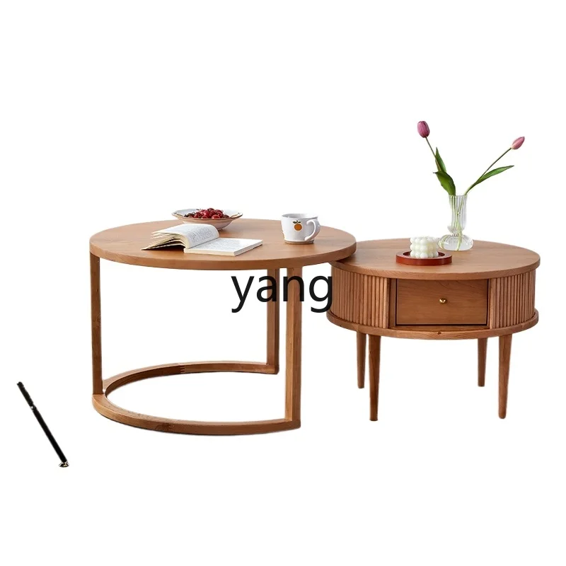 

YHM round tea table balcony medieval solid wood edge combination