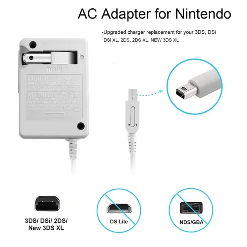 EU/US Plug Charger For Nintendo New 3DS XL 3DS New 2DS XL New 2DS 2DSi AC Power Adapter Plug Charger Compact and Space-saving