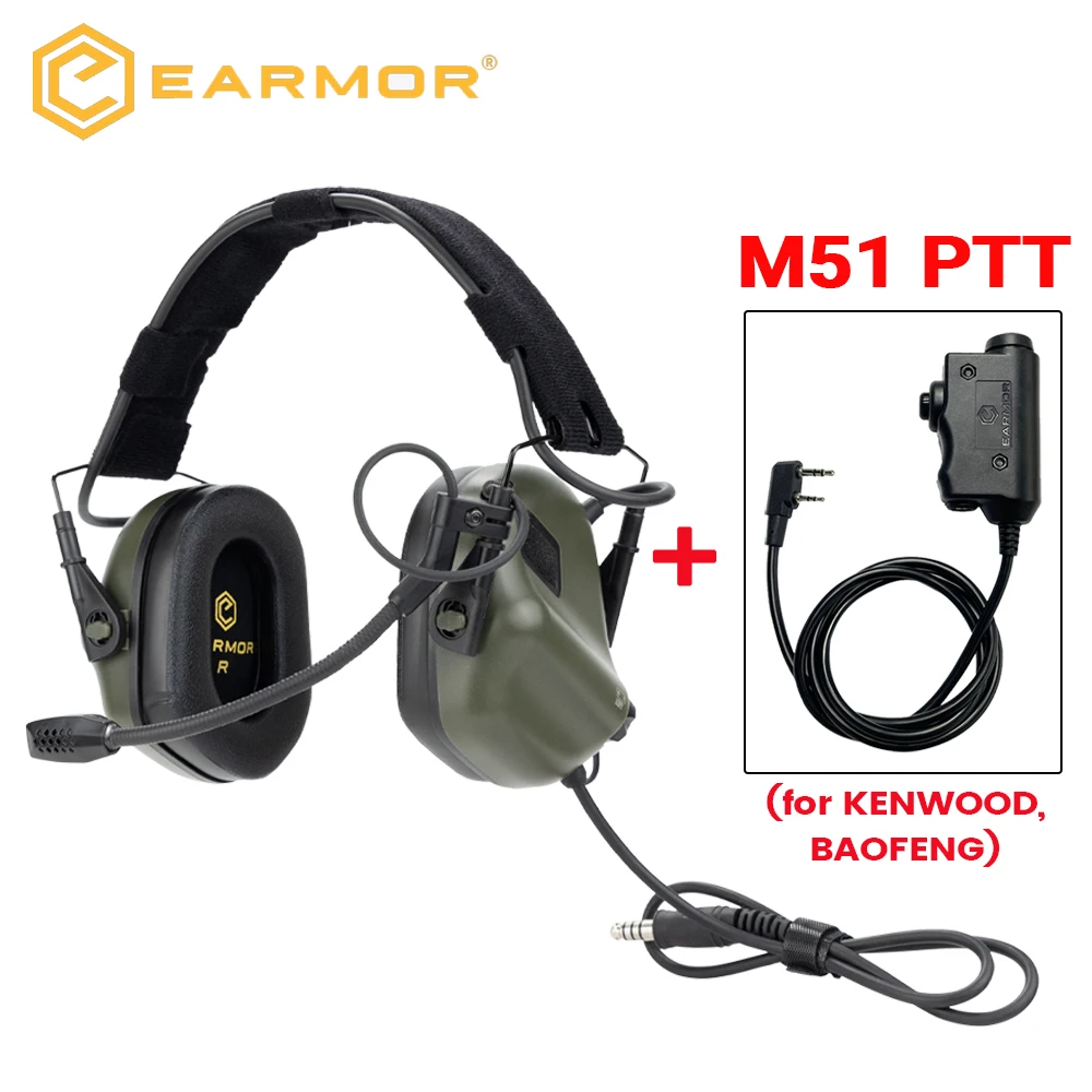 Newest EARMOR M32 SE Electronic Shooting Noise Cancelling Ear Protection Earmuff with M51 kenwood PTT for Tactical Communication