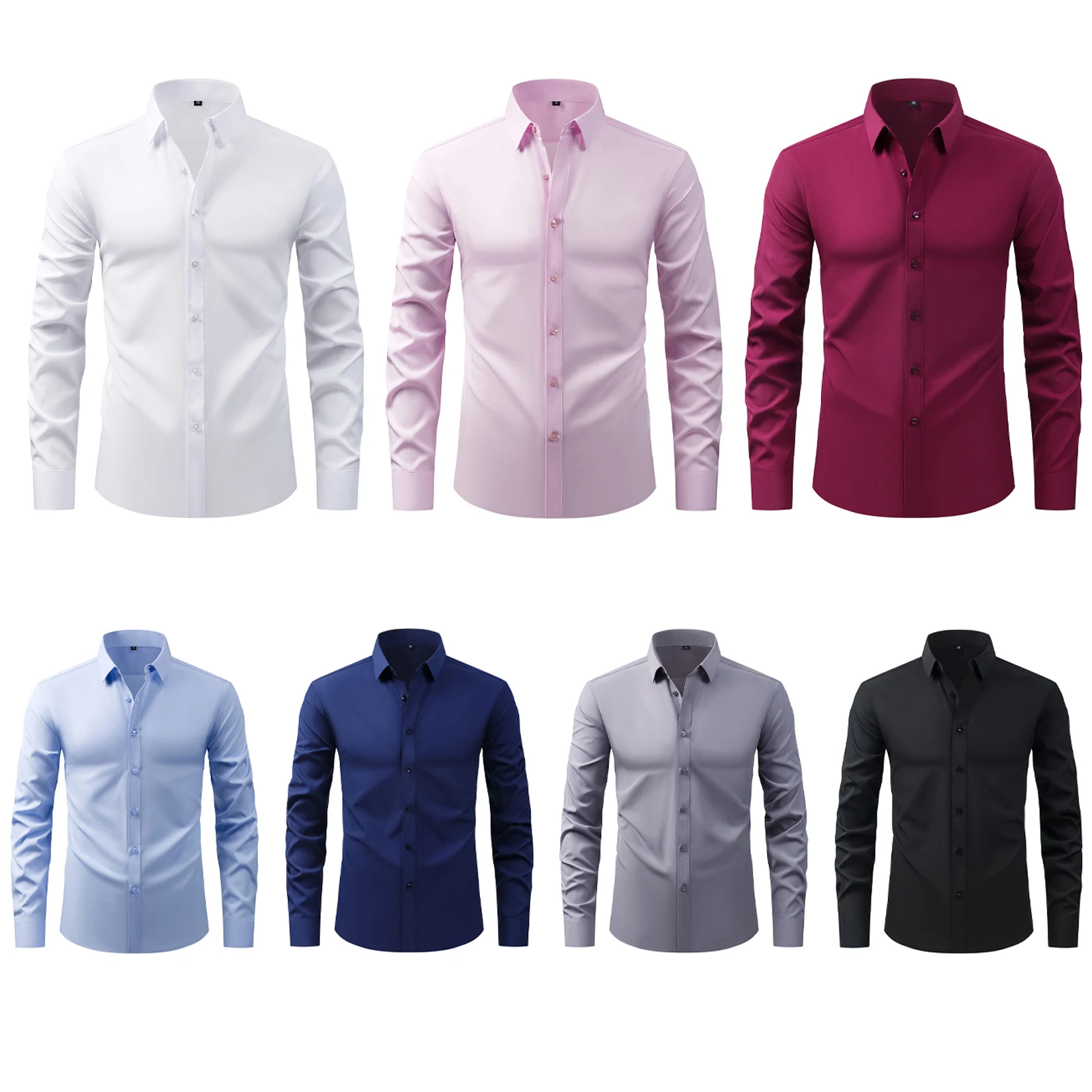 

Men's Buttons down Business Shirts Casual Solid Color Basic Long Sleeve Tops Spring Clothes for Beach Vacation Streetwear Shirts