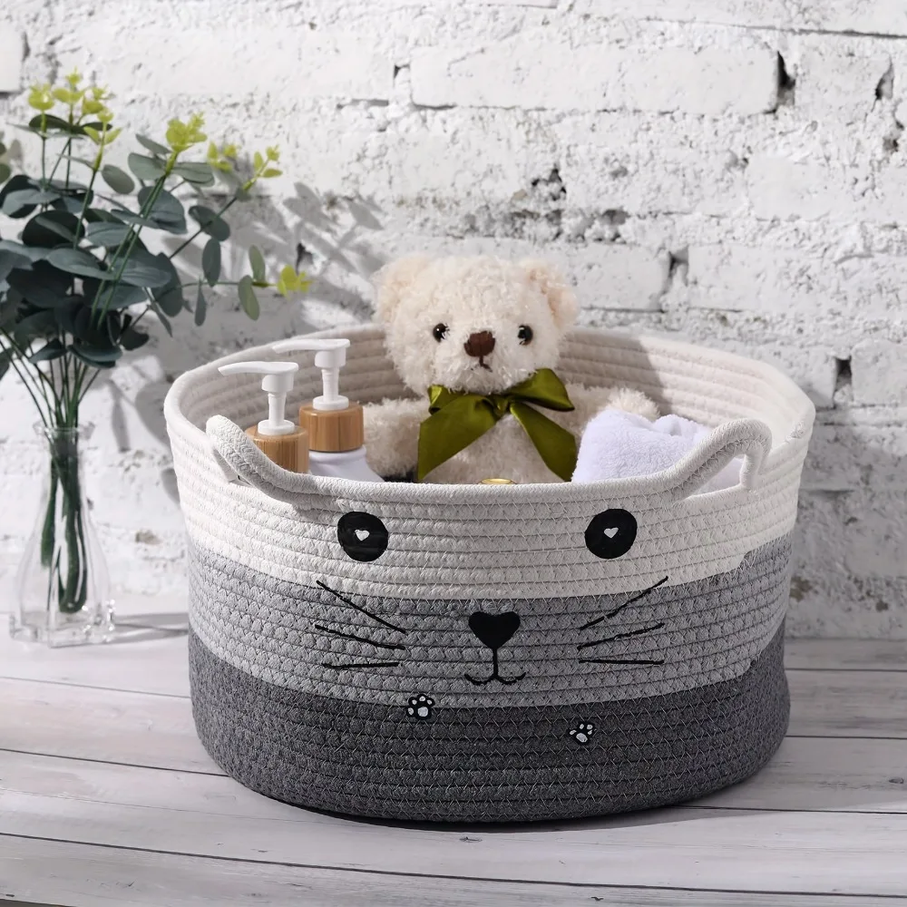 

Cat Cotton Rope Woven Desktop Storage Basket Egg Bunny Baskets For Kids With Cute Ears Decorative Toys Sundires Cosmetics Holder