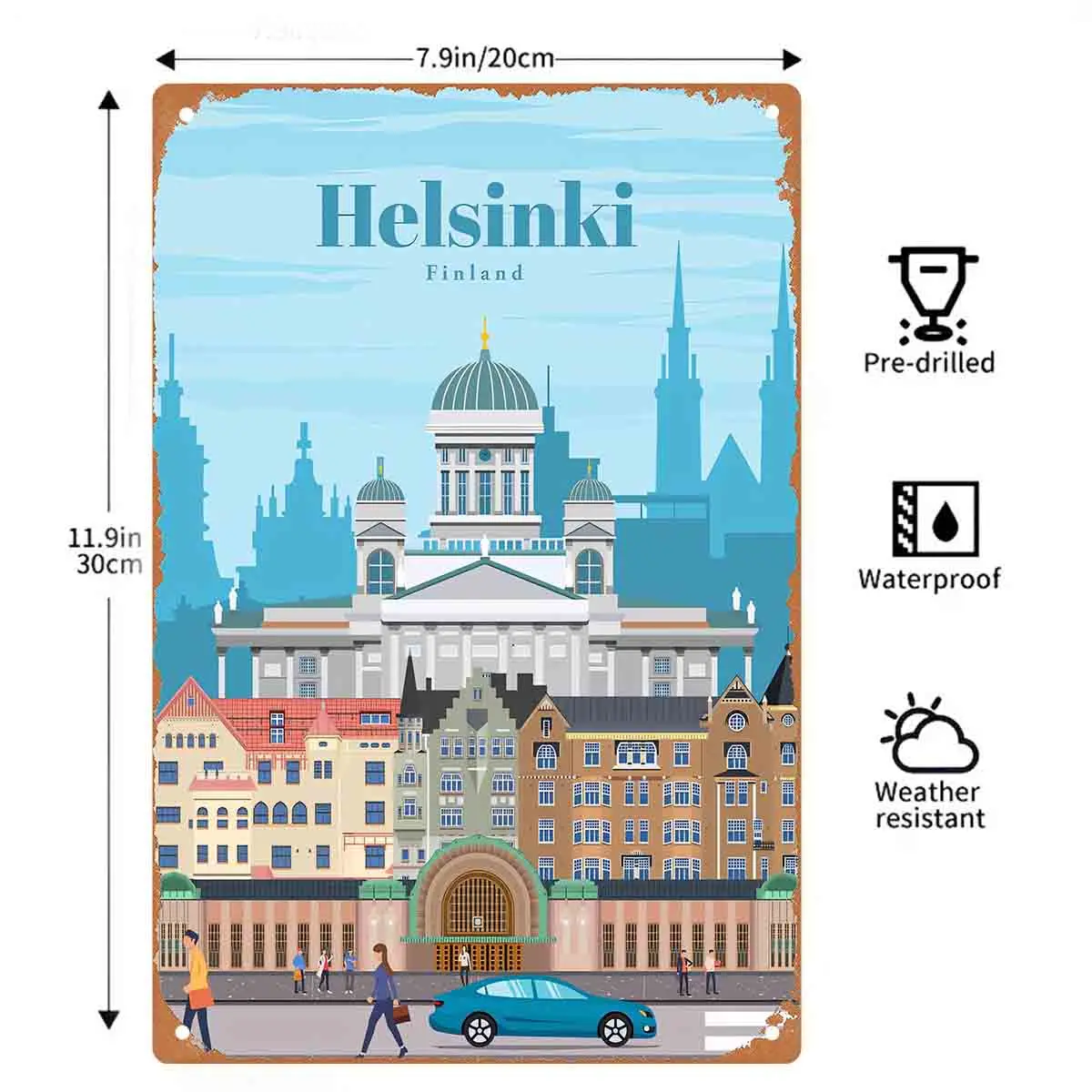 2D FLAT 1pc Helsinki Finland City Illustration Metal Wall Sign Decoration for Home Cafe Garage Bedroom Porch And Garden