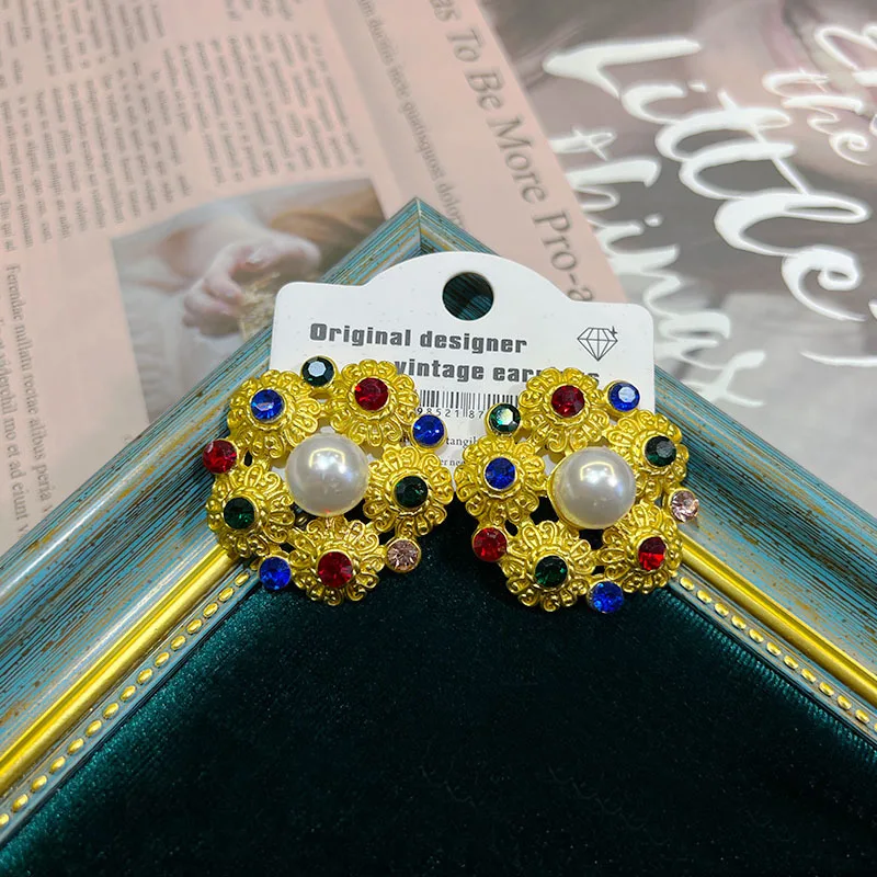 Retro earrings women ins niche design sense court style personality heavy industry glazed earrings vintage earrings