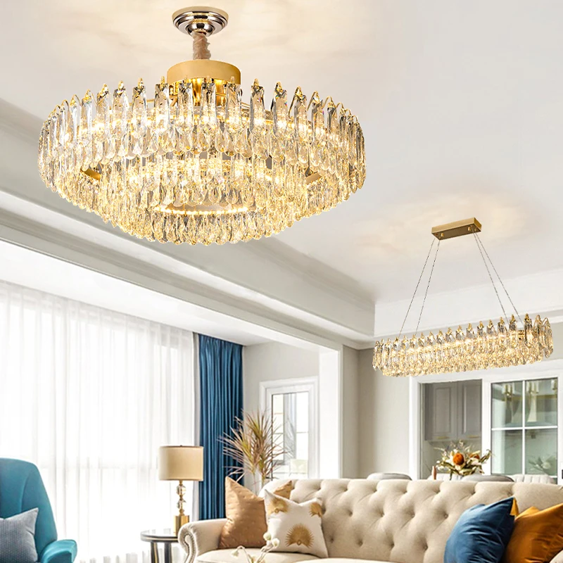 

Clear Crystal Ceiling Chandeliers New Led Lights Luxury Rectangle Hanging Lamp Modern Home Decor Lustres For Dining Room Table