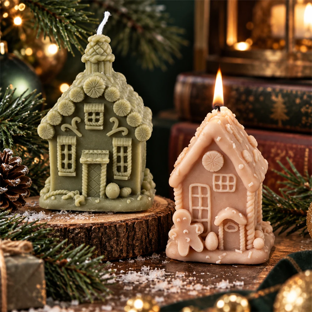 3Dクリスマスハウス型キャンドルモールド、ジンジャーブレッド - Soap Making Gifts のレビューと価格
