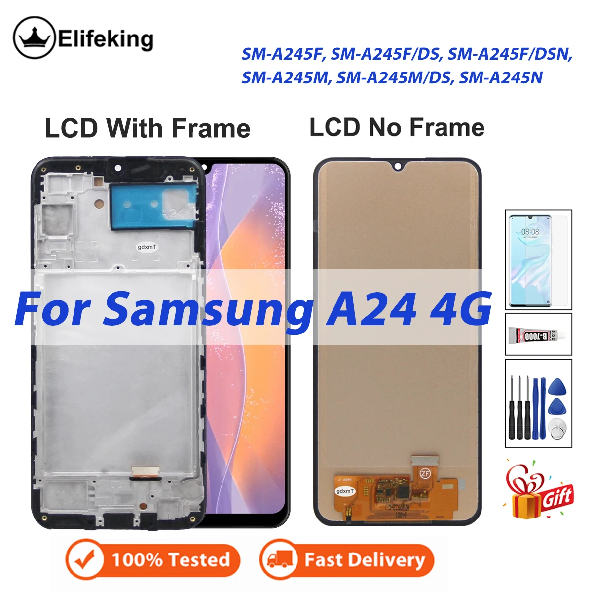 

Screen For Samsung A24 4G A245 LCD Display Touch Pantalla SM-A245F SM-A245M/DS Digitizer Assembly Replacement with Free Tools