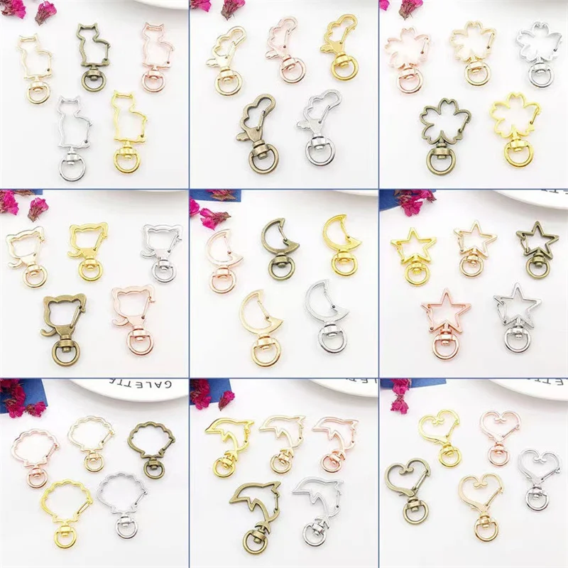 10Pcs Gold Snap Hook Keychain Lobster Clasp Hooks Hollow Heart Animal Key Ring Key Chain For DIY Jewelry Making Accessories