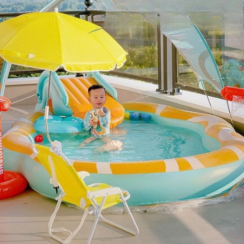 

Outdoor paddling pool with awning Slide Baby Children Baby Foldable inflatable swimming pool