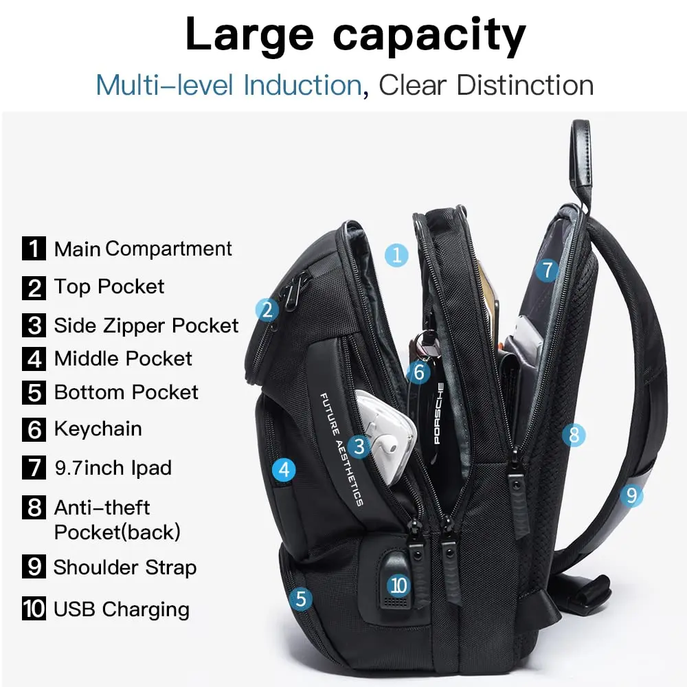 BANGE Men\'s Anti-theft Chest Bag Shoulder Strap USB Rechargeable Crossbody School Gym Pack, Men Sports Waterproof Shoulder Bag
