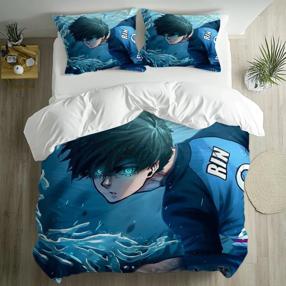 Blue Lock Bedding Set Rin Itoshi Rose Print Cozy Duvet Cover Set King Queen Twin Single Size Birthday Gift for Fan Bedroom Decor