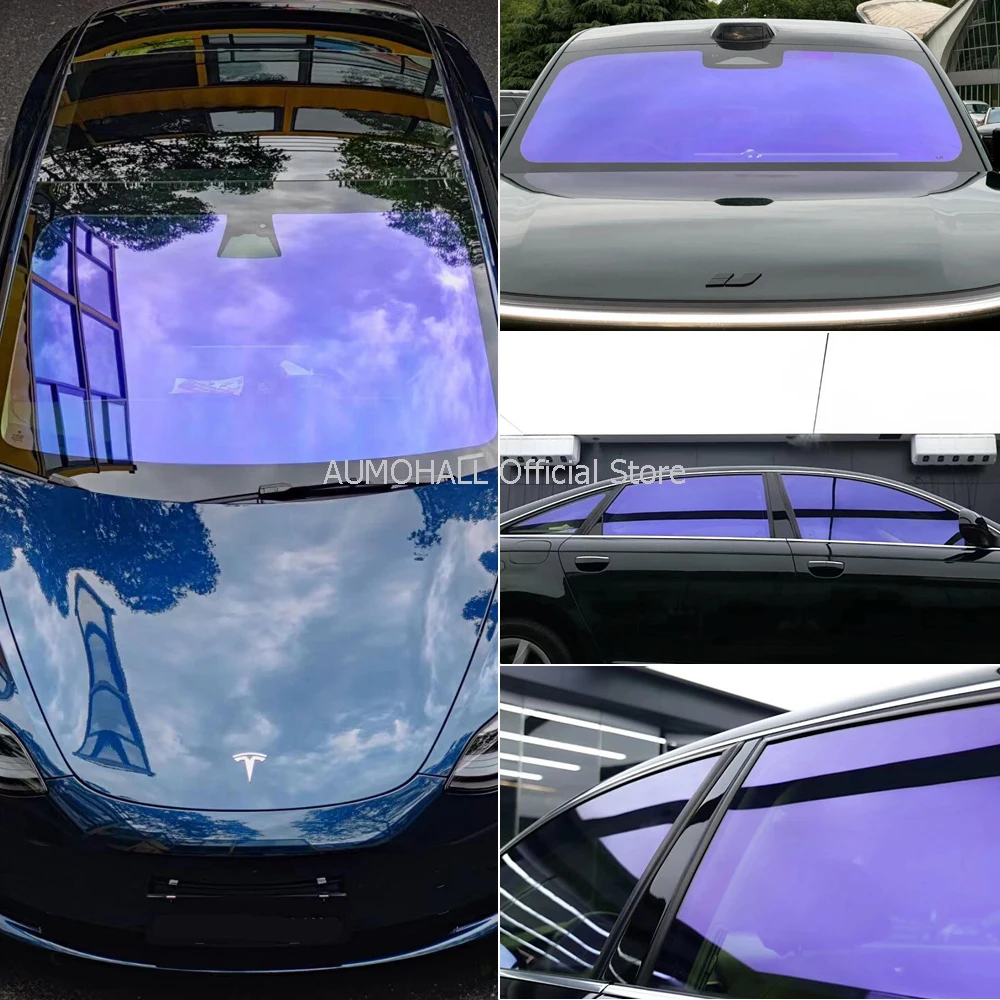 1M x 3M VLT 74% Imperial Purple Chameleon Car Windshield Tints, Solar Film, Violet Blue Color Change Glass Window Tint Foil