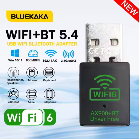 2 in 1 Upgraded 900Mbps USB WiFi 6 wireless Network Card (2.4G/5GHz/Driver-Free)+Bluetooth 5.4 Wireless Adapter for PC Laptops