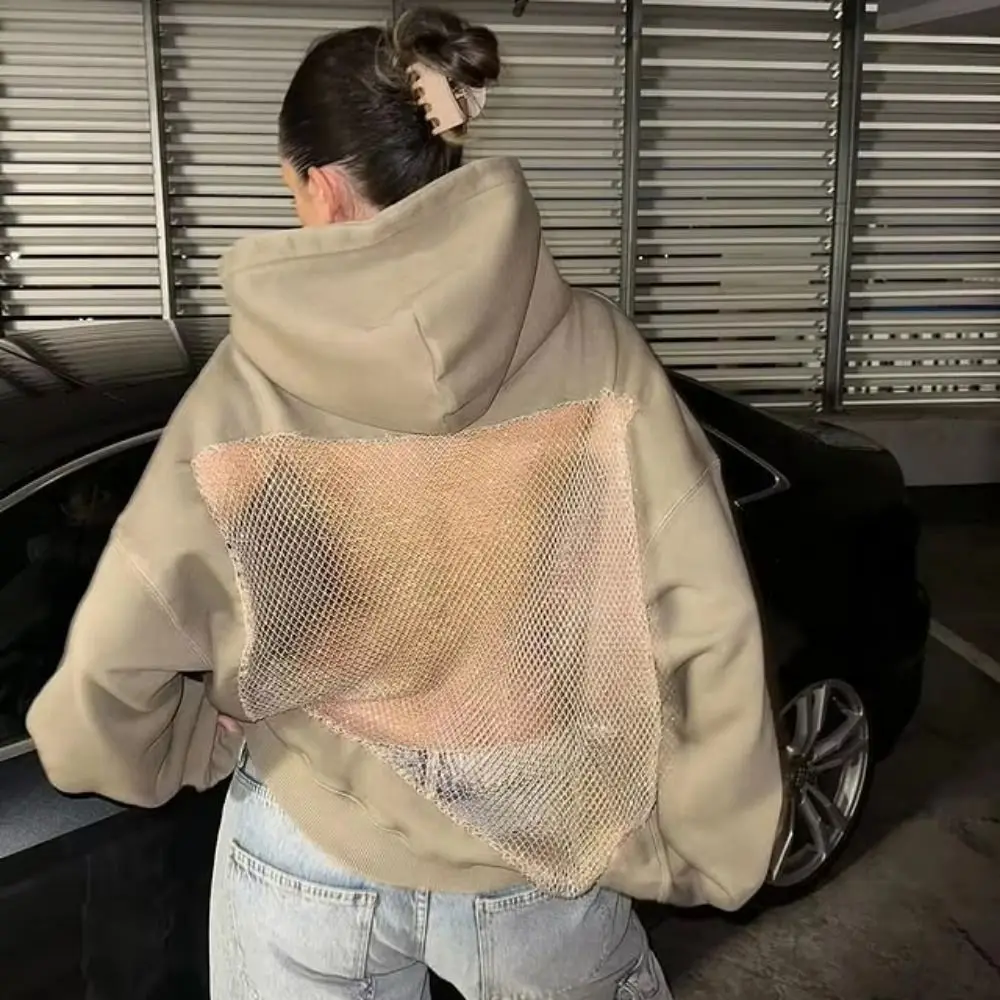 البوليستر مثير جوفاء شبكة هوديي مثير شفافة محب الملابس شفافة البلوز البلوز القوطية