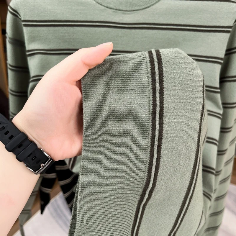 Luxury Knitted Sweater Round Neck Long Sleeve Striped Pullover Autumn Winter Fashion Casual Business Classic Versatile Mens Wear