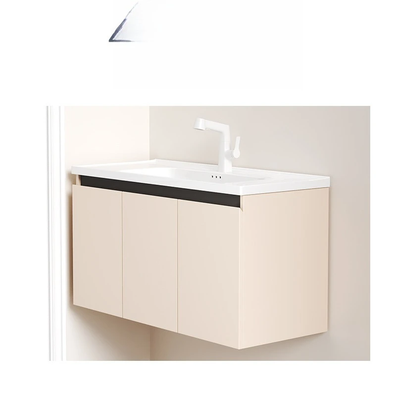 Small apartment bathroom cabinet 40 wide multi-layer solid wood paint-free board smart mirror cabinet cream wind wood cabin