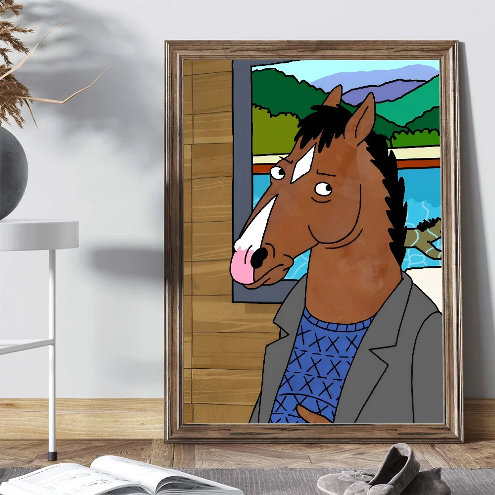 Funny BoJack  H-Horsemans   Poster Self-adhesive Art Poster Retro Kraft Paper Sticker Room Bar Cafe Vintage Decorative Painting