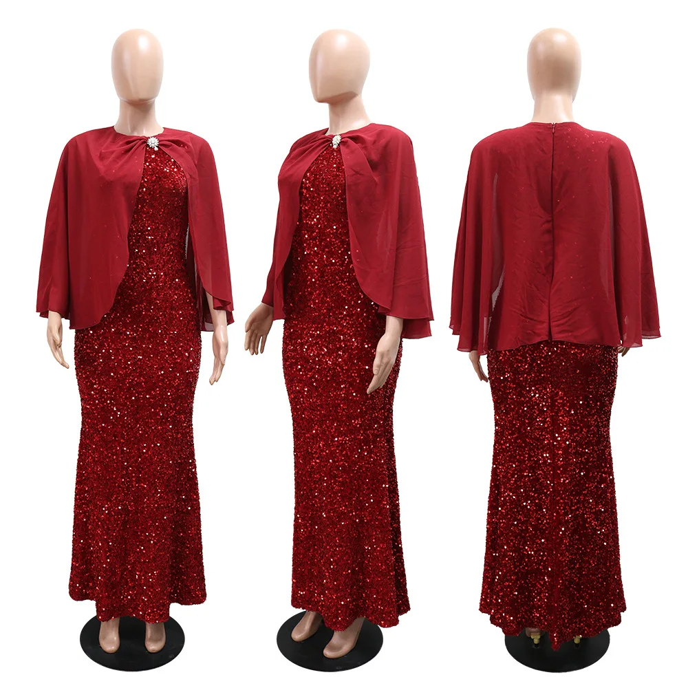 Vestido de malla de lentejuelas para mujer, vestidos largos de noche elegantes para fiesta, ropa de invierno y otoño, vestidos largos ajustados sexys de lujo 2025