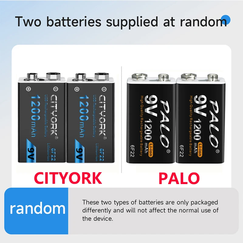 PALO 1-16PCS USB 9V Rechargeable Battery 1200mAh Type-C Rechargeable 6F22 9V Li-ion Battery for Multimeter Microphone Toy
