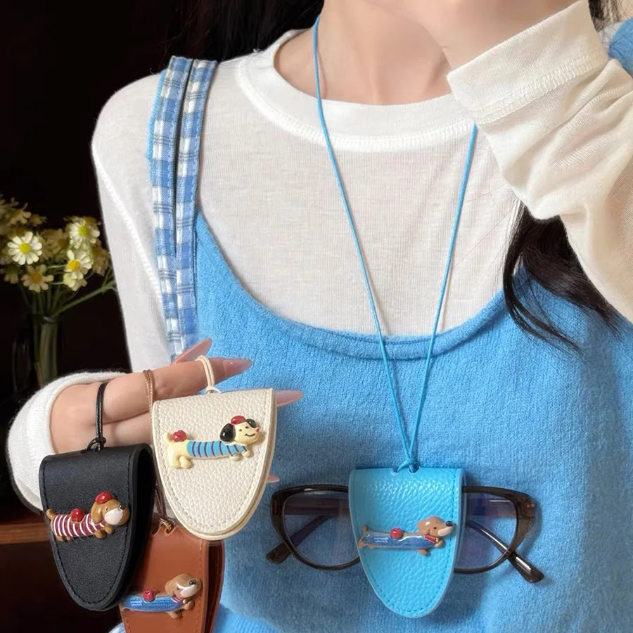 لطيف جرو المحمولة معلقة الرقبة نظارات حقيبة التخزين بو الجلود السفر النظارات الشمسية مشبك مغناطيسي اكسسوارات هدية للرجال والنساء #2