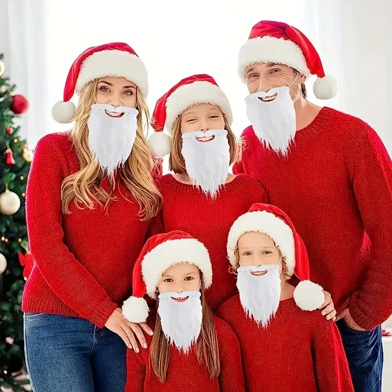 Santa Claus White Beard Mustache Christmas Costume Prop Fake Beard for Adults Kids Party Dress Up Accessory Cosplay Decoration