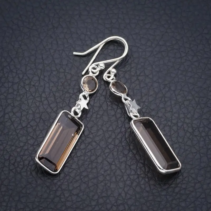 StarGems® Natural Smoky Quartz Handmade 925 Sterling Silver Earrings 2