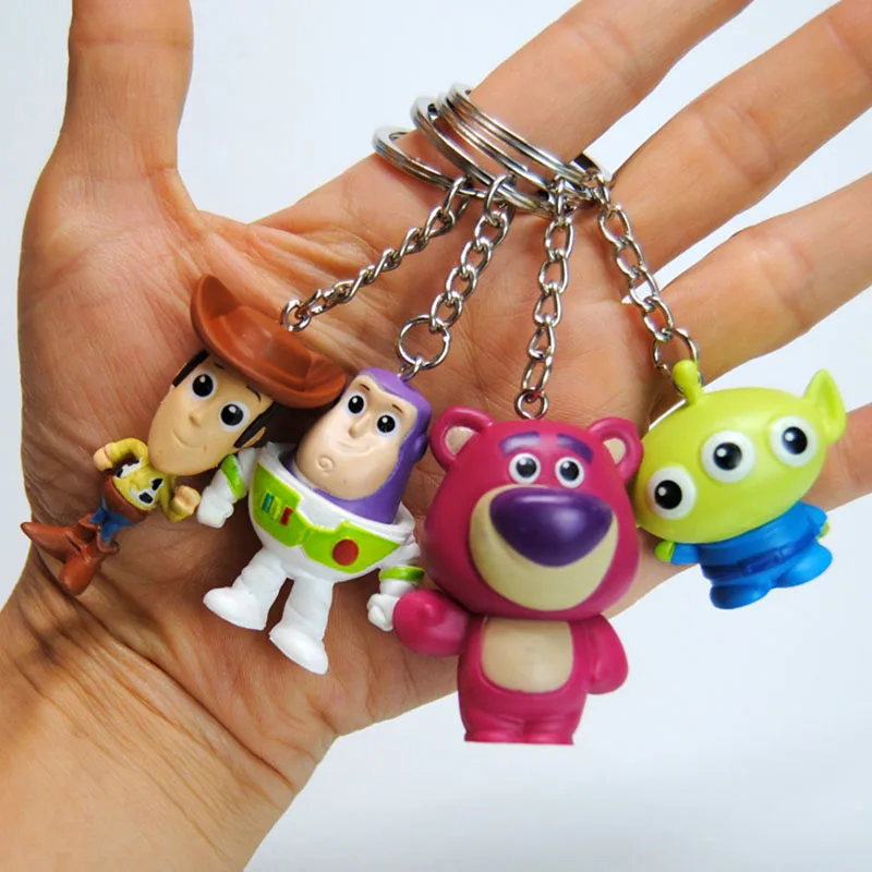 4pcs/set Disney Toy Story Keychain Woody Buzz Lightyear Cute Alien Strawberry Bear Keyring Cute Decor Children Birthday Gift