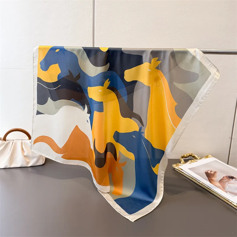 Foulard carré en soie à carreaux de marque de luxe pour femme, en satin doux, pour le cou et les cheveux, NOUVEAU 2026, Hijab, Foulard pour la tête