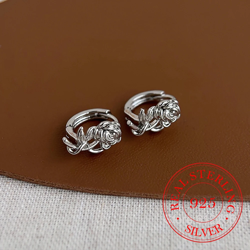 

Ювелирные изделия из стерлингового серебра 925, винтажные серьги-кольца с цветком розы для женщин, ювелирные изделия для свадебной вечеринки для девочек, подарок другу