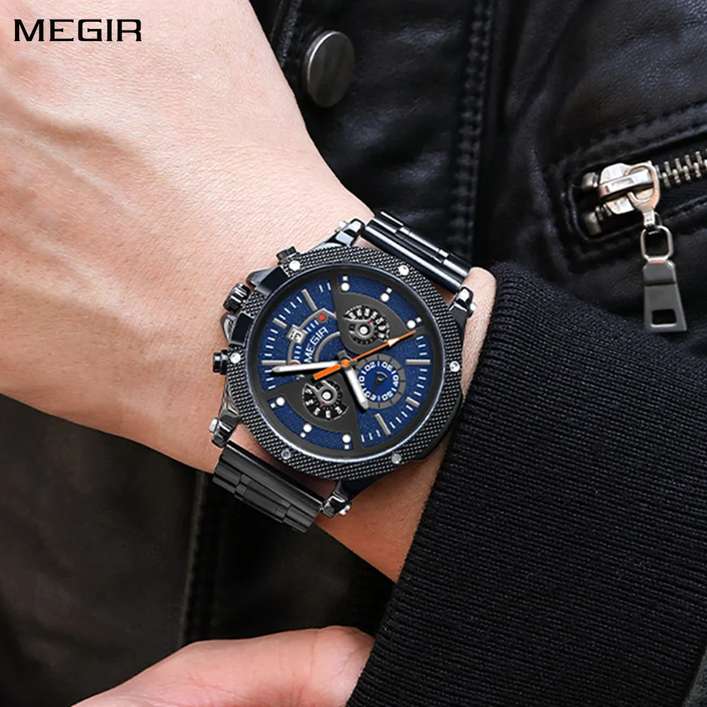 Reloj de negocios MEGIR para hombre, reloj de pulsera de cuarzo de lujo de marca superior, reloj militar deportivo resistente al agua, calendario, reloj Masculino 2216