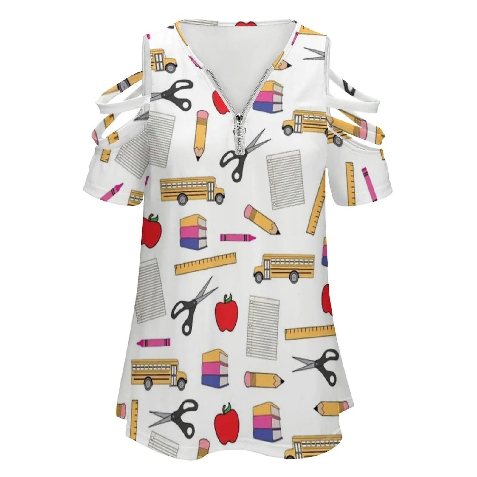 Teacher & School Item Mix Three New Fashion Zip Off Shoulder Top Short-Sleeve Women Shirt Teacher Teach School Learn Educate