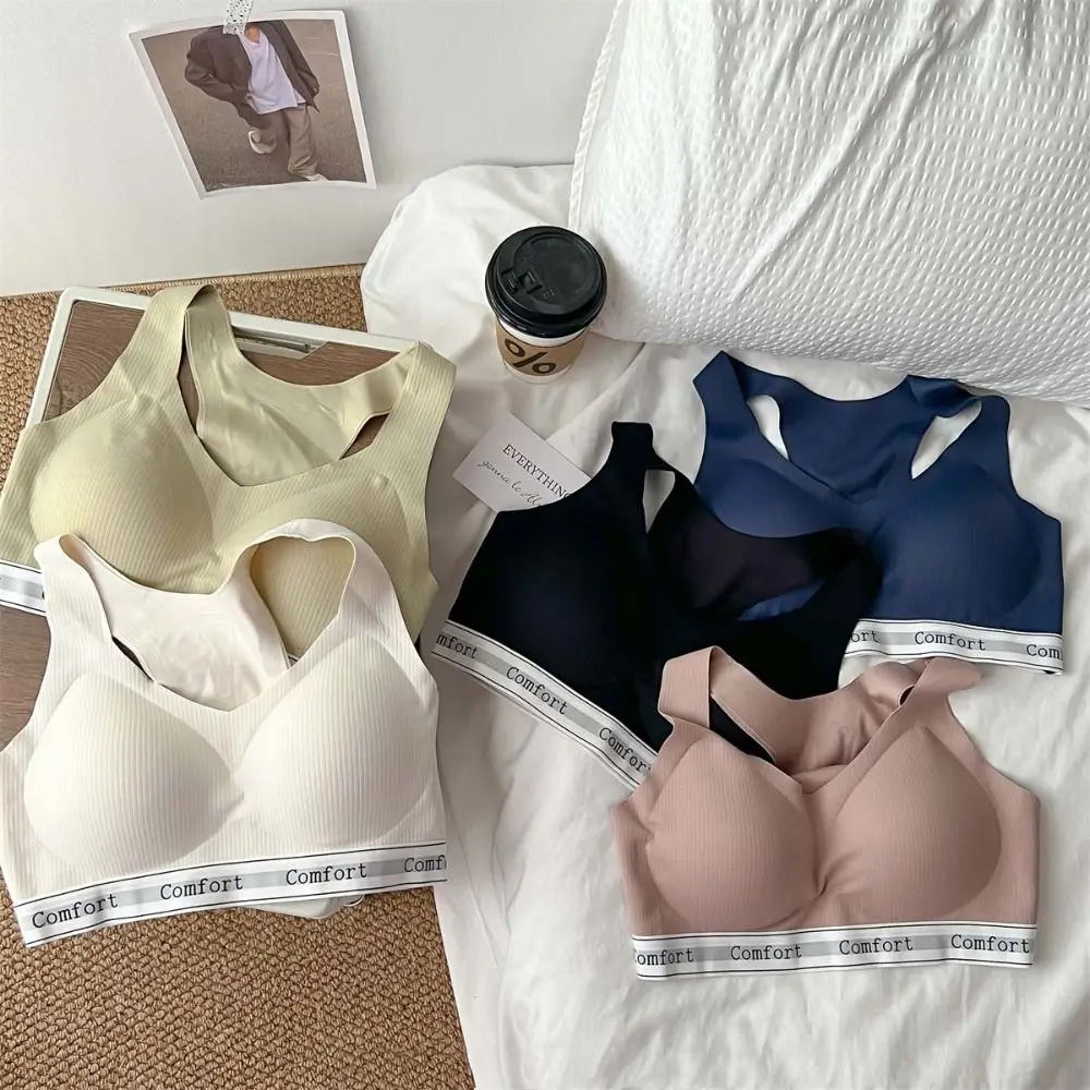 

Letter Wireless Deep V Bra Close-fitting Anti-sagging Brassiere for Women Traceless Adjustable Push Up Underwear Sport