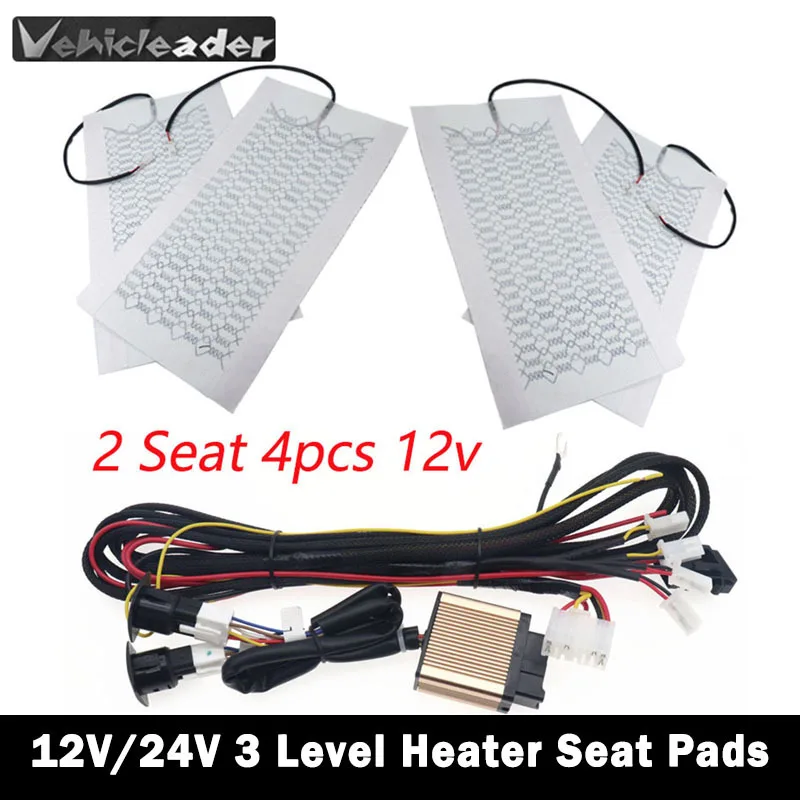 12V 2 Seats 4 Pads 3 Level Switch Carbon Fiber Car Truck Heated Heating Heater Seat Pads Winter Warmer Seat Covers Universal