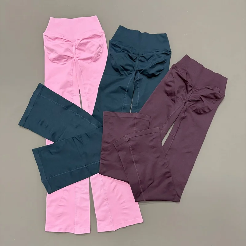 Women Vision Flares Leggings Crossover Waist Seamless Gym Yoga Flared Pants Running Workout Fitness Sports Wide-leg Trousers