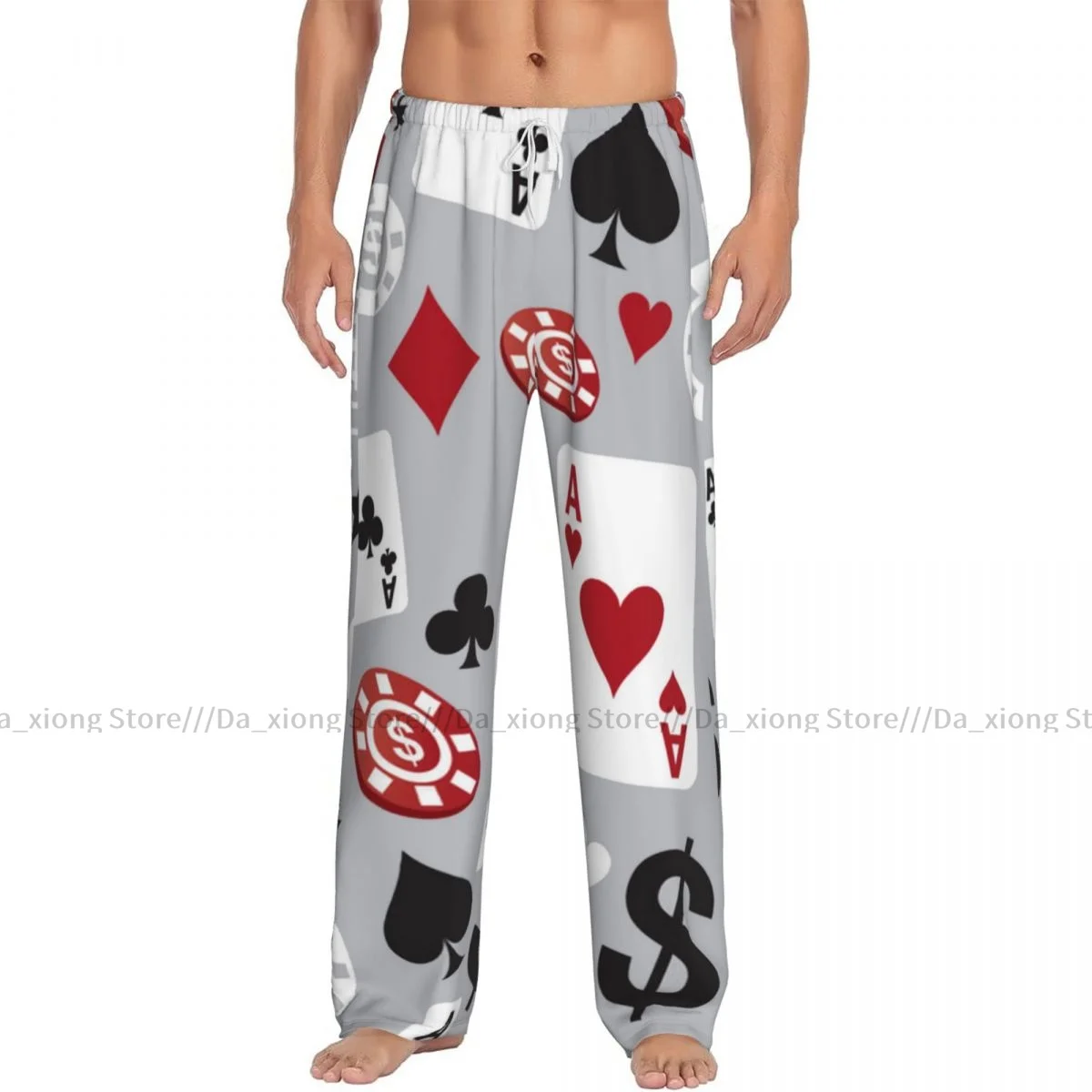 Men's Sleepwear Loose Sleep Pants Pajamas Poker Pattern Long Lounge Bottoms Casual Homewear