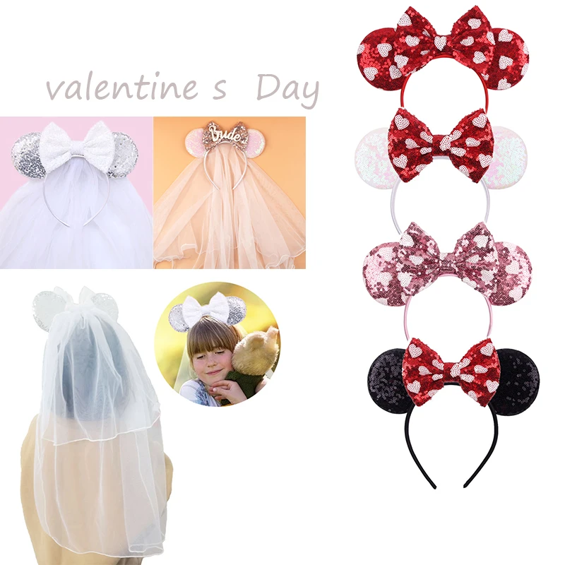 2024 Valentine's Day Mouse Ears Headband For Girls Women Sequins Love 5