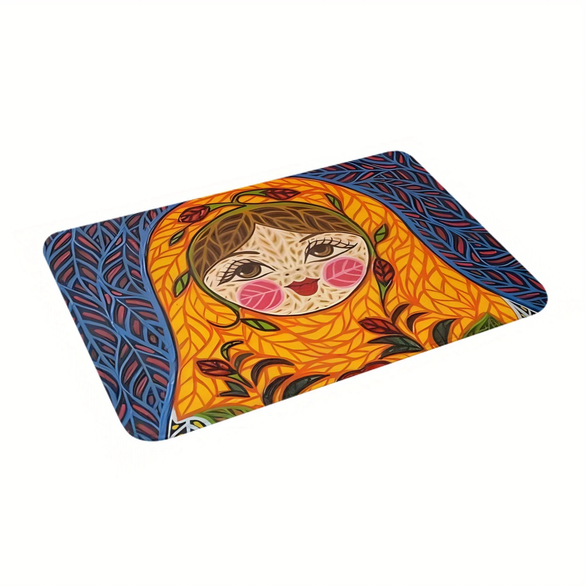 Russian Nesting Doll Doormat Matryoshka Floral Print Polyester Anti-Slip Indoor Outdoor Entryway Rug