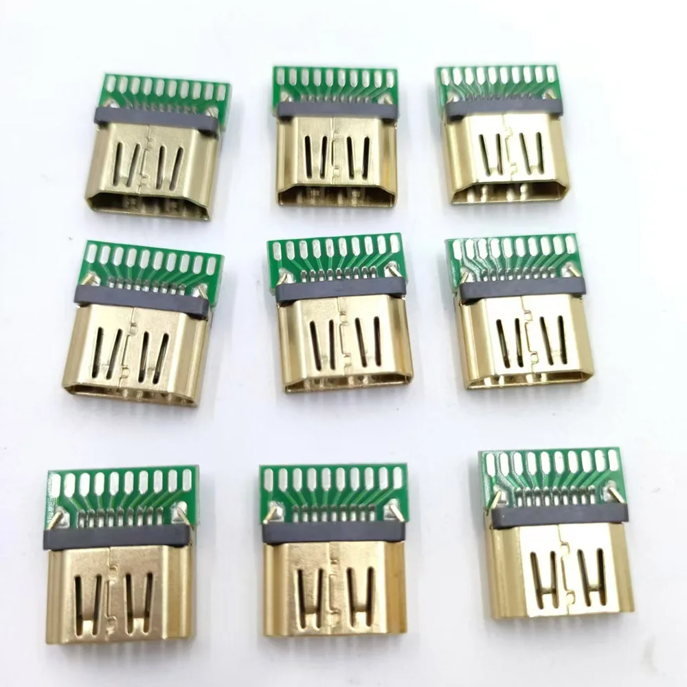 19P HDMI female connector with PCB board soldered cable sealed socket HD connector A-type female chassis connector gold-plated