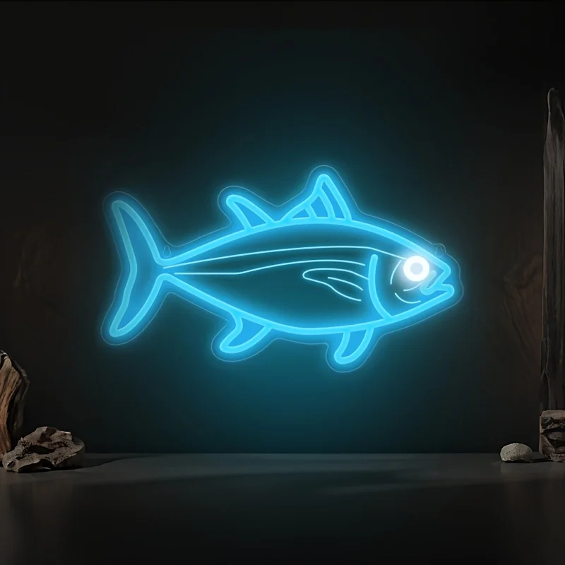 Blue Fish Neon Light Tuna Neon Sign USB Adjustable Brightness for Bedroom Man Cave Home Bar Industrial Rustic Wall Decor Gift