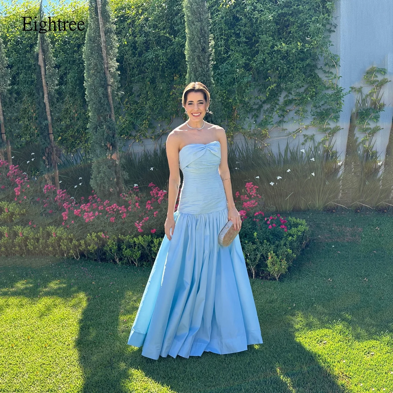 

Eightree Sky Blue Bow Strapless Evening Dresses Taffeta A Line Prom Gown Backless Gala-ready Party Gown 2025 Customized