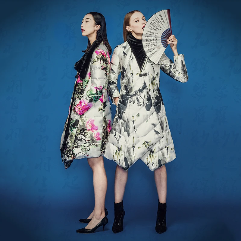 New Chinese Style Down jackets women 2024 Down jacket women Long Coat women\'s long parka Outerwear Flower Print Fashion Coats