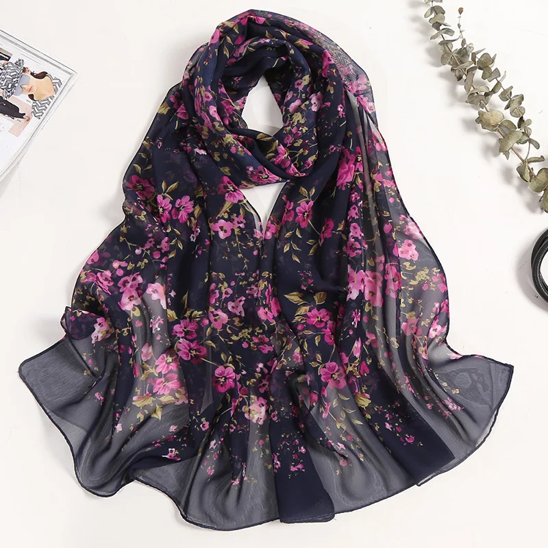 Plum Bossom Summer Chiffon Scarf Women Foulard Shawl Bandana Elegant Beach Sun Protection High Quality